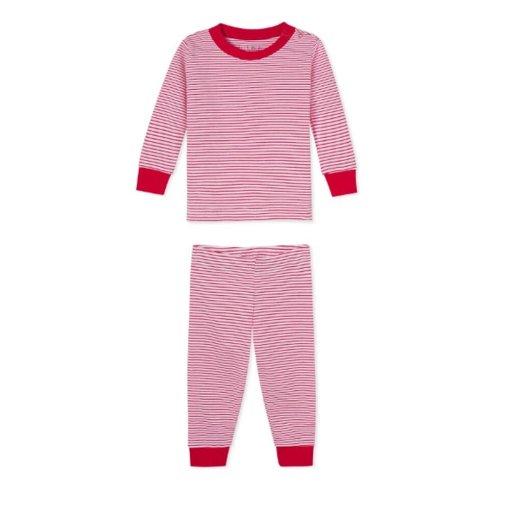 Lake Baby Red White Striped Long-Long T-shirt and Pajama Set Size 12-18 M